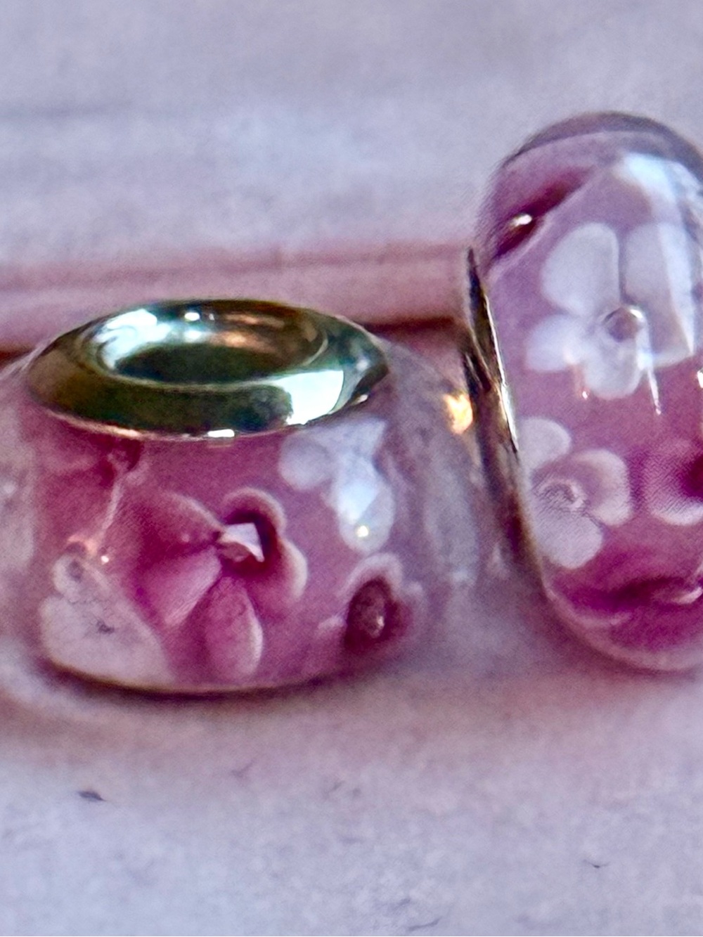 Pink Floral Murano Glass Charms set fit Pandora bracelets